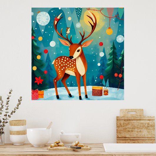 Festes Hirsch im Schneewald Poster (Küche)
