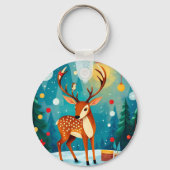 Festes Hirsch im Schneewald Schlüsselanhänger (Rückseite)