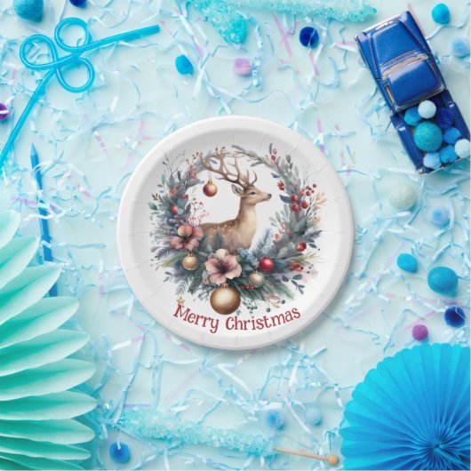 Festes Hirsch im Urlaubskranz 1 - Pappteller (Party)