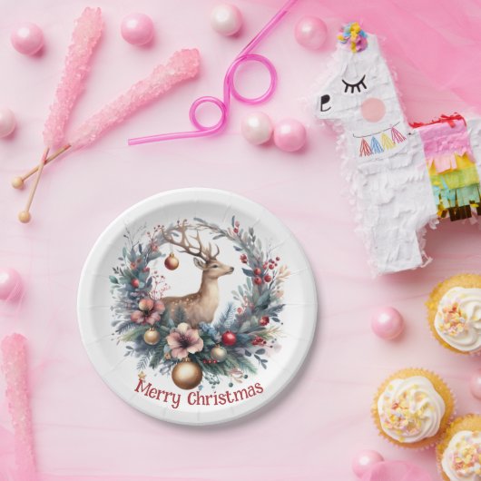 Festes Hirsch im Urlaubskranz 1 - Pappteller (Party)