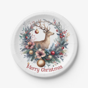 Festes Hirsch im Urlaubskranz 1 - Pappteller
