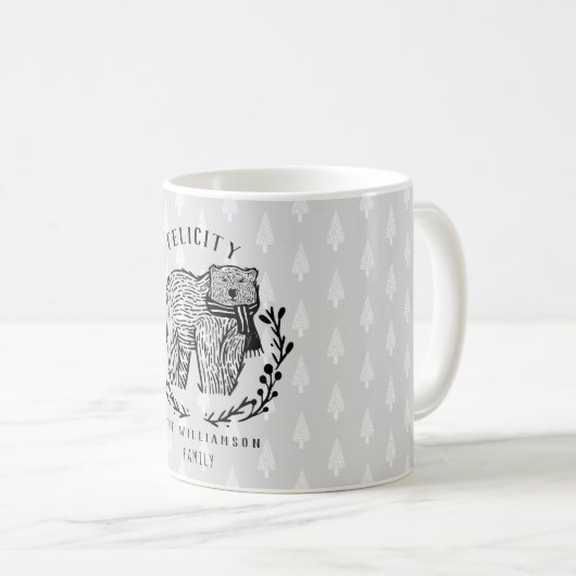 Festes Holiday Polar Bär Etching Family Monogram Kaffeetasse (VorderseiteRechts)