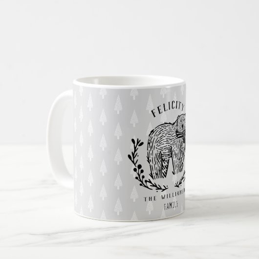 Festes Holiday Polar Bär Etching Family Monogram Kaffeetasse (Vorderseite Links)