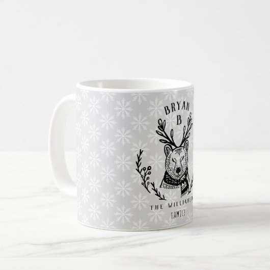 Festes Holiday Polar Bär Etching Family Monogram Kaffeetasse (Vorderseite Links)
