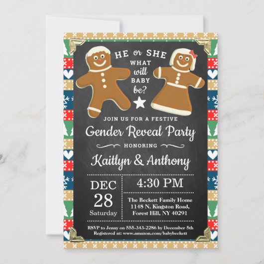Festes Lebkuchen Weihnachtsgeschlecht Party Einladung (Vorderseite)