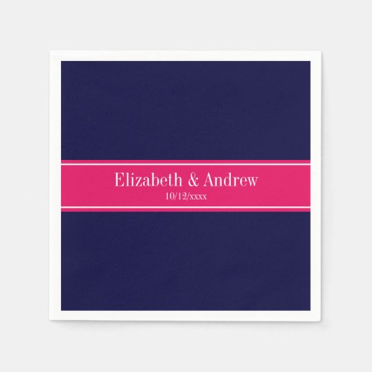 Festes Marine-Blau, Himbeerband-Namen-Monogramm Serviette (Vorderseite)