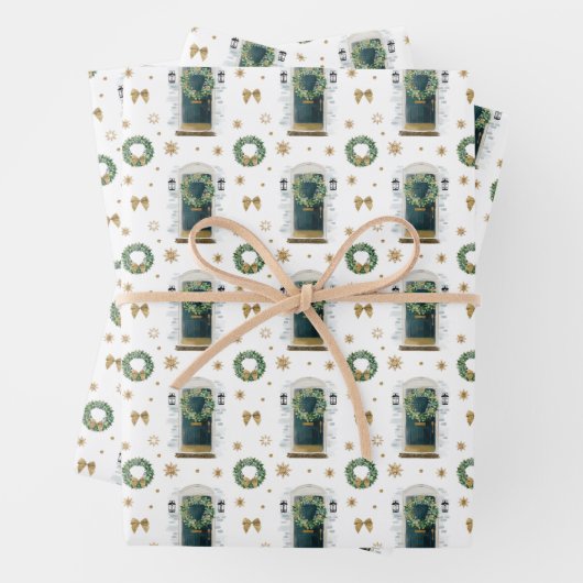 Festes Muster der grünen Vordertür Geschenkpapier Set (Beispiel)