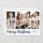 Festes Navy-Script 5 Fotocollage Feiertagskarte (Vorderseite)