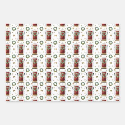 Festes, rote Vordertür-Muster für Wasserfarbe Geschenkpapier Set (Vorderseite 3)