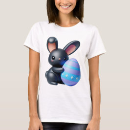 Festes Schwarzbunny Holding dekoriertes Ei T-Shirt