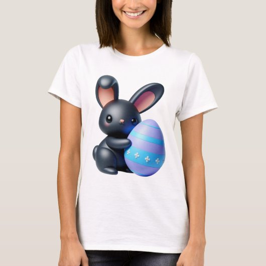 Festes Schwarzbunny Holding dekoriertes Ei T-Shirt (Vorderseite)