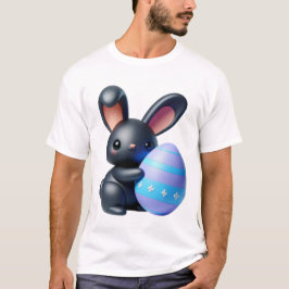 Festes Schwarzbunny Holding dekoriertes Ei T-Shirt