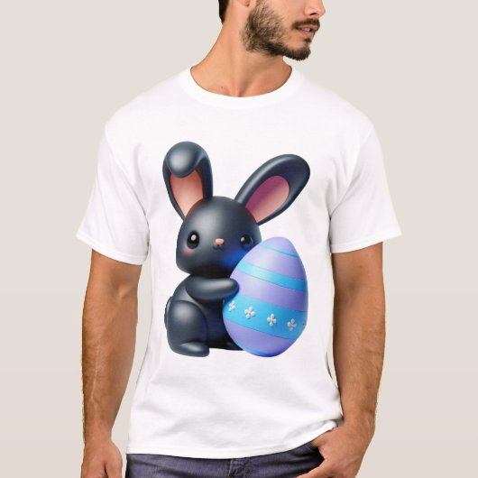 Festes Schwarzbunny Holding dekoriertes Ei T-Shirt (Vorderseite)