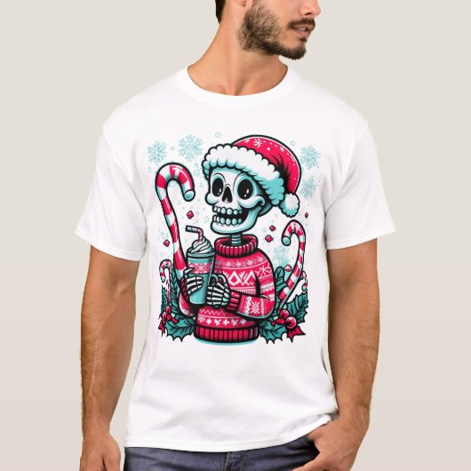 Festes Skelett in der Weihnachtsmannmütze T-Shirt (Vorderseite)