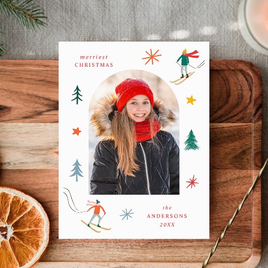 Festes Skiern-Foto Feiertagspostkarte