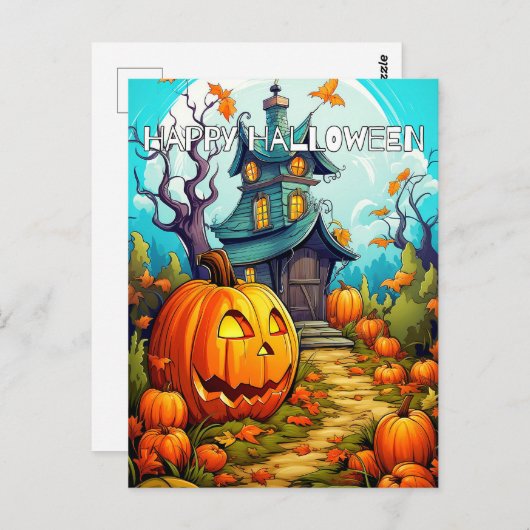 Festes Spuk Haus im Herbst Postkarte (Vorne/Hinten)