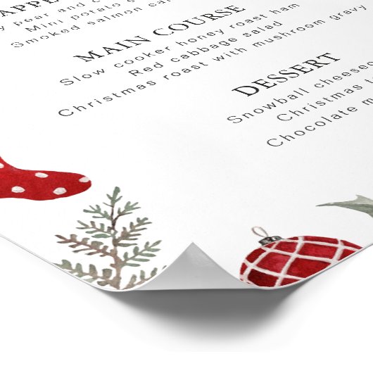 Festes Weihnachtsmenü für Aquarellbilder - Weihnac Poster (Ecke)