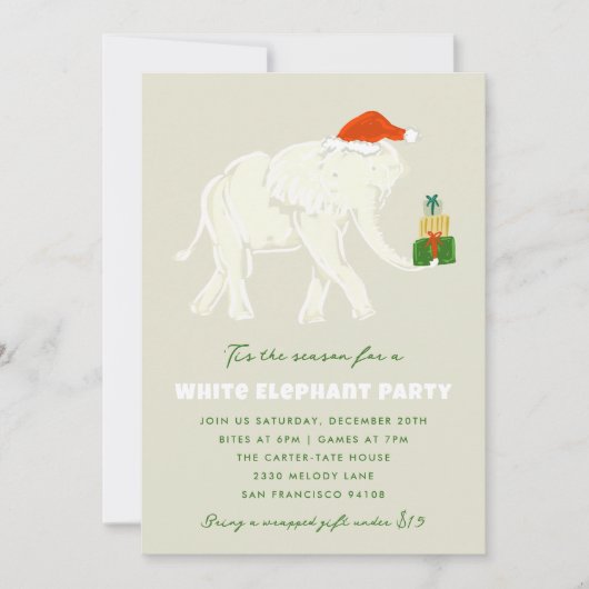 festes Weißes Elefant Party Illustriert Einladung (Vorderseite)