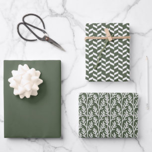 Festfarbiger Wald Moss dunkelgrün Geschenkpapier Set