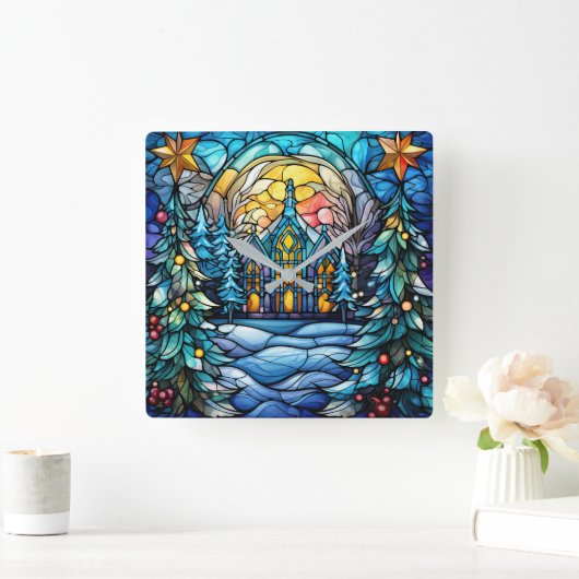 Festgehaltene Glas-Kirchenmauer Quadratische Wanduhr (Zuhause)