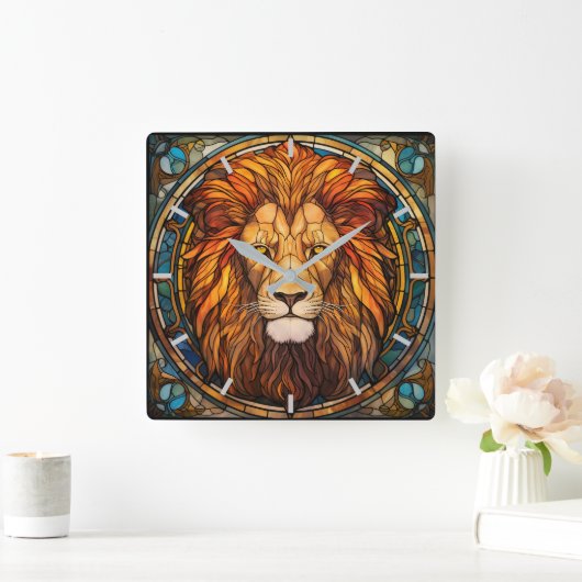Festgehaltene Glass Lion Wall Clock Quadratische Wanduhr (Zuhause)