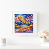 Festgehaltene Glass Mountain Clock Quadratische Wanduhr (Zuhause)