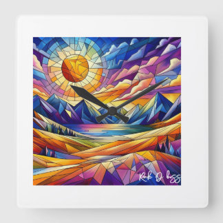 Festgehaltene Glass Mountain Clock Quadratische Wanduhr