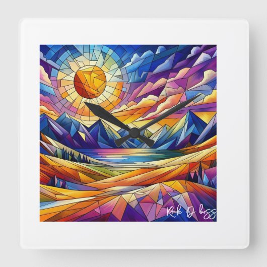 Festgehaltene Glass Mountain Clock Quadratische Wanduhr (Vorderseite)