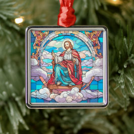 Festgehaltenes Glas Jesus sitzt auf dem Thron Ornament Aus Metall