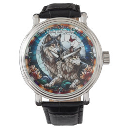 Festgehaltenes Glas Look Wolf Pair Armbanduhr