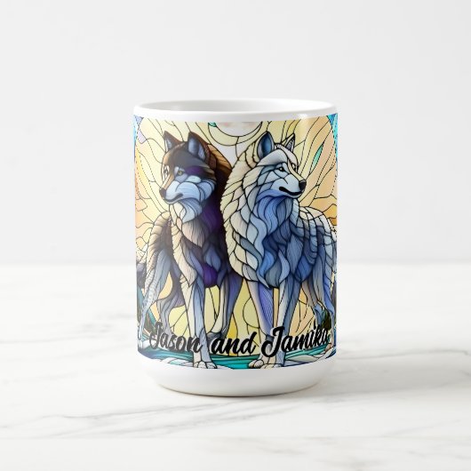 Festgehaltenes Glas Look Wolf Pair Kaffeetasse (Mittel)