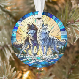 Festgehaltenes Glas Look Wolf Pair Ornament