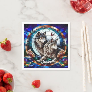 Festgehaltenes Glas Look Wolf Pair Serviette