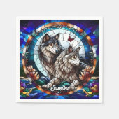 Festgehaltenes Glas Look Wolf Pair Serviette (Vorderseite)