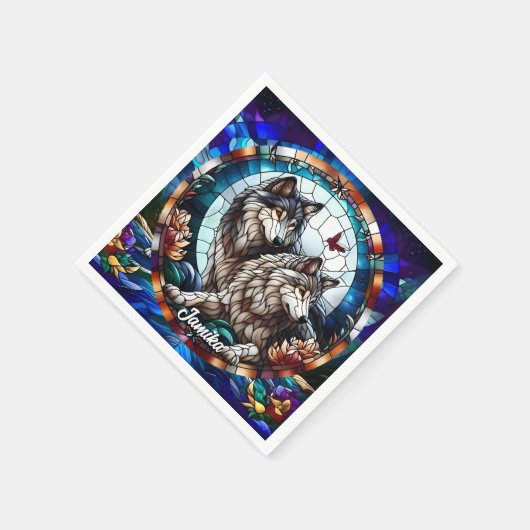 Festgehaltenes Glas Look Wolf Pair Serviette (Ecke)