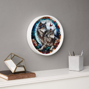 Festgehaltenes Glas Look Wolf Pair Uhr