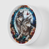 Festgehaltenes Glas Look Wolf Pair Uhr (Winkel)