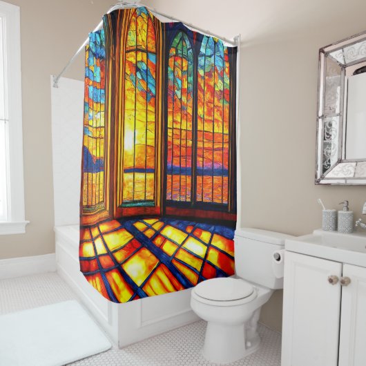 Festgelegte Glas Sunset Art Duschvorhang (Beispiel)