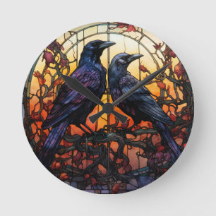 Festgelegte Glass Ravens Runde Wanduhr