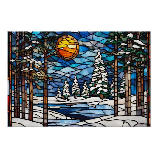Festgelegte Glass Winter Forest Landschaft Poster (Vorderseite)