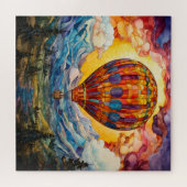 Festgelegtes Glas Hot Air Ballon Sunset Mountains Puzzle (Horizontal)
