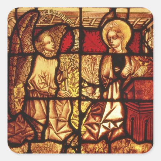 Festgelegtes Glasfenster mit Darstellung der Annun Quadratischer Aufkleber (Vorderseite)