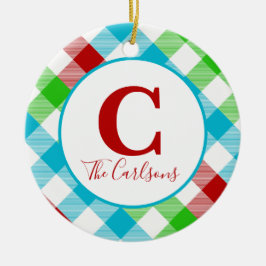 Festiges Kariertes Foto der ersten Monogramm Keramik Ornament