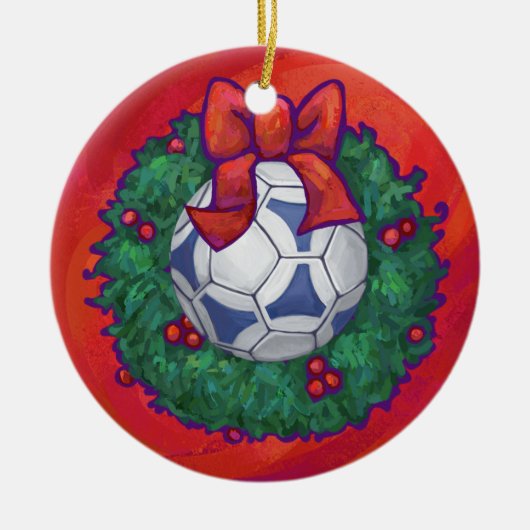 Festitiv Futbal in Wreath on Red Keramik Ornament (Vorne)