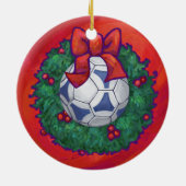 Festitiv Futbal in Wreath on Red Keramik Ornament (Hinten)