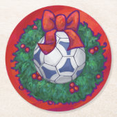 Festitiv Futbal in Wreath on Red Runder Pappuntersetzer (Vorderseite)