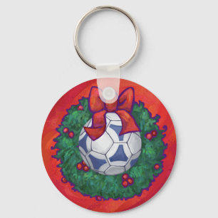 Festitiv Futbal in Wreath on Red Schlüsselanhänger