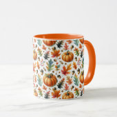 Festitive Fall Pumpkins und Blätter auf Weiß Tasse (VorderseiteRechts)