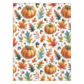 Festitive Fall Pumpkins und Blätter auf Weiß Tischdecke (Vorderseite)