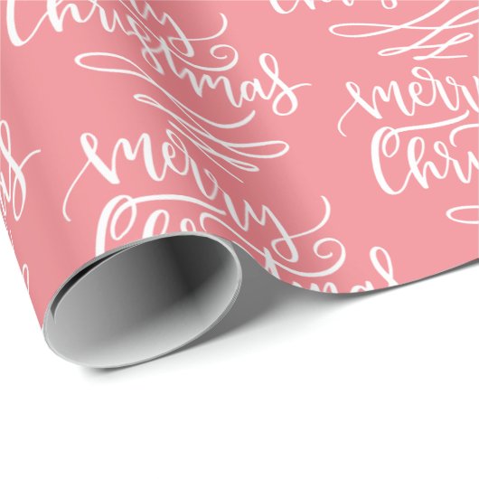 Festitiver Pink Frohe Weihnachts-Script-Muster Geschenkpapier (Rolleneckpunkt)
